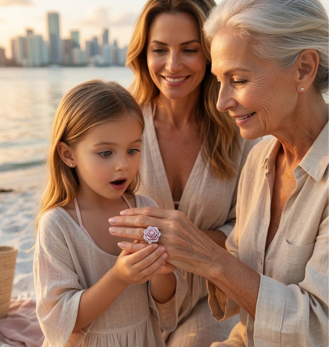 Anillo exótico con flores rosas