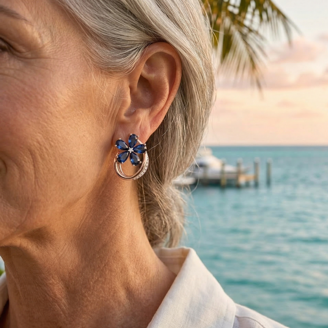 Elegantes Pendientes Daisy de Cristal Azul