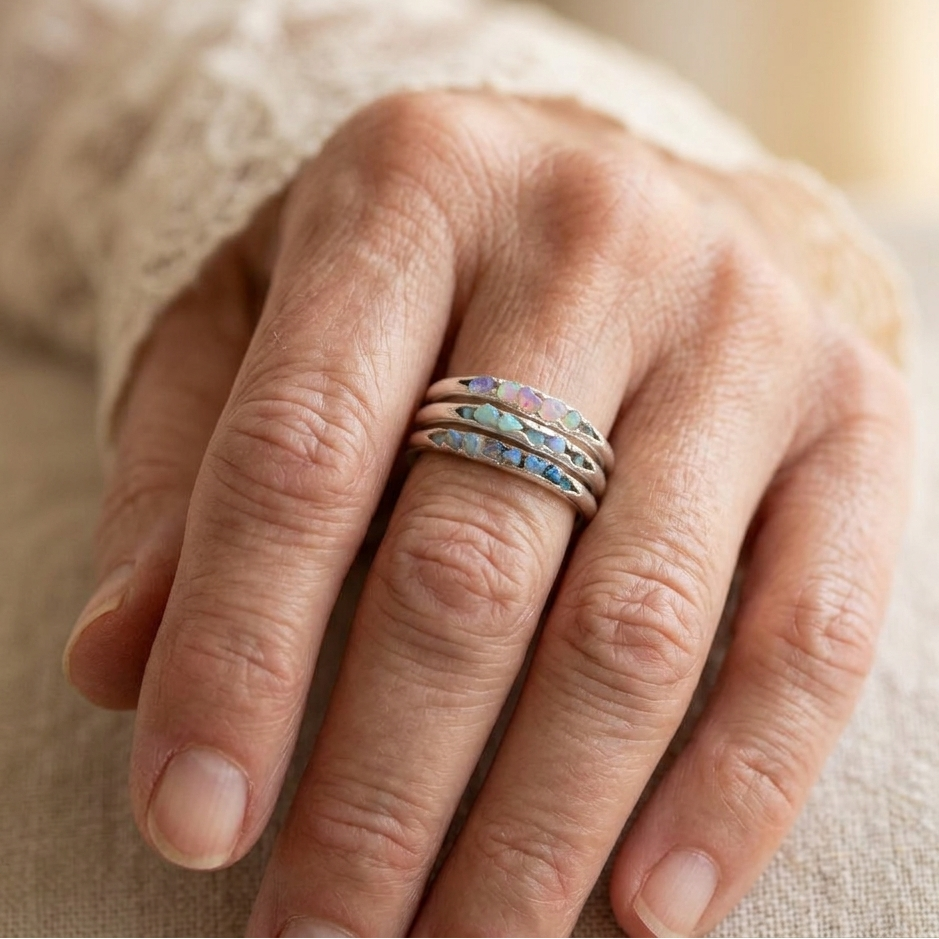 Mabel  Anillo con Piedras Azules Vintage en Capas