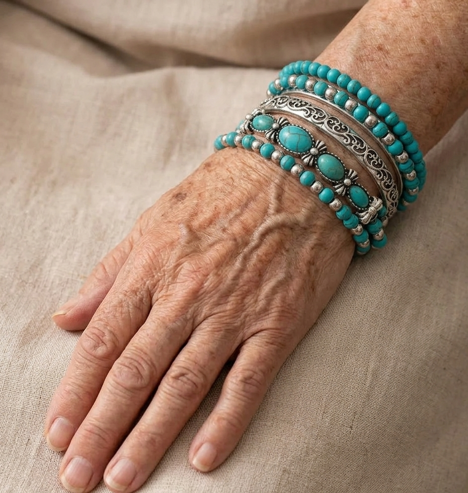 Conjunto de pulseras bohemias con cuentas turquesa
