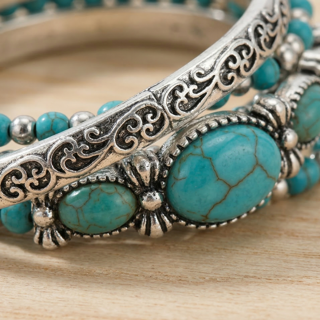 Conjunto de pulseras bohemias con cuentas turquesa