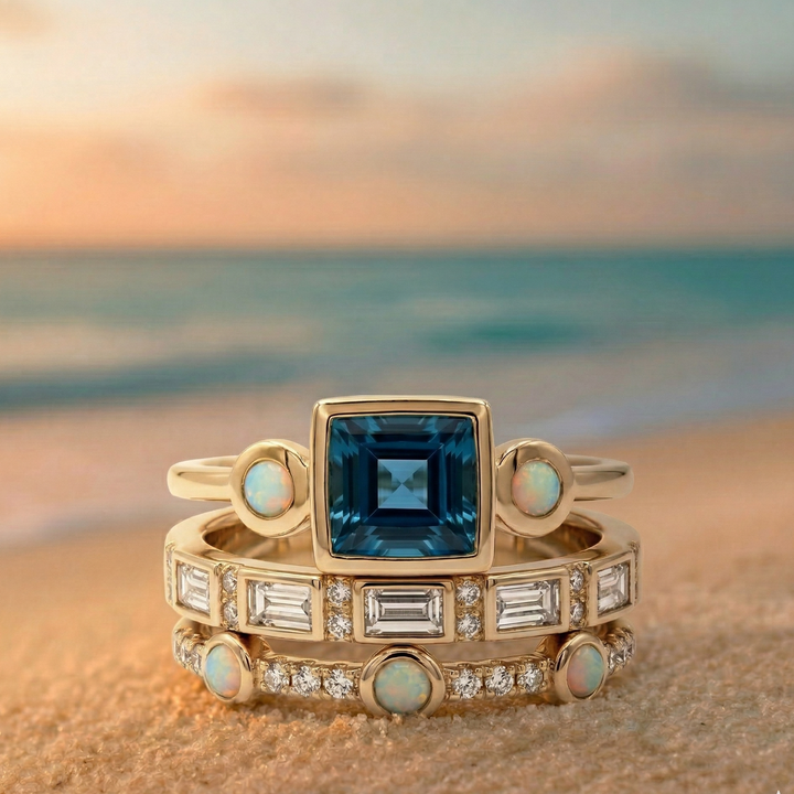Carla - Conjunto de Anillos Azul Vintage