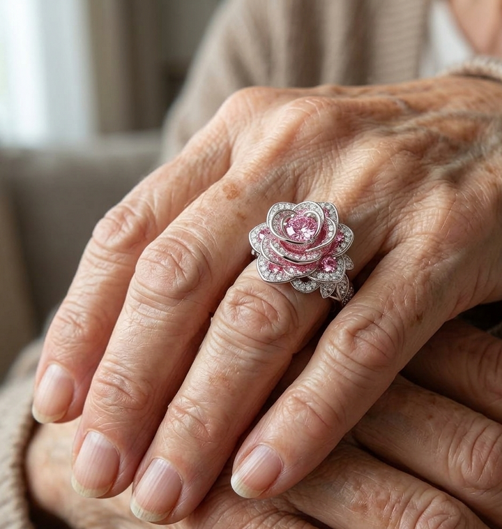 Anillo exótico con flores rosas