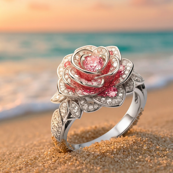 Anillo exótico con flores rosas