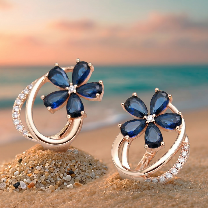 Elegantes Pendientes Daisy de Cristal Azul