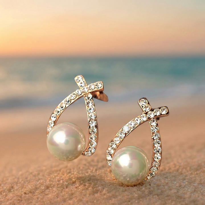 Pendientes con perlas y brillo
