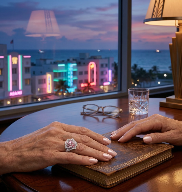 Anillo exótico con flores rosas