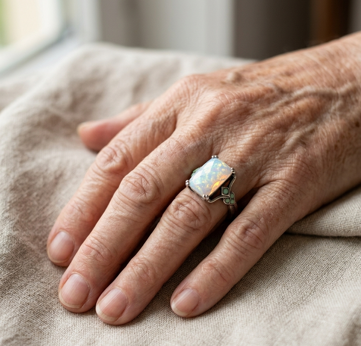 Anillo vintage con ópalo blanco