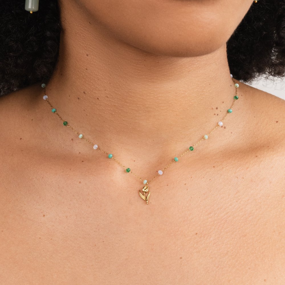 Collar de Perlas de Tulipanes Dorados