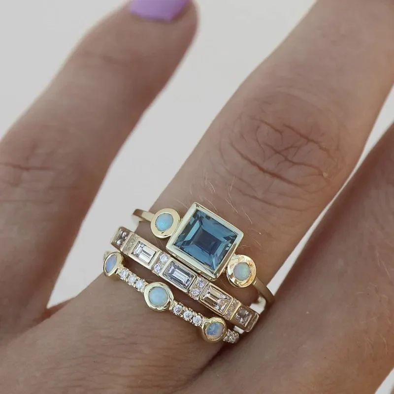 Carla - Conjunto de Anillos Azul Vintage